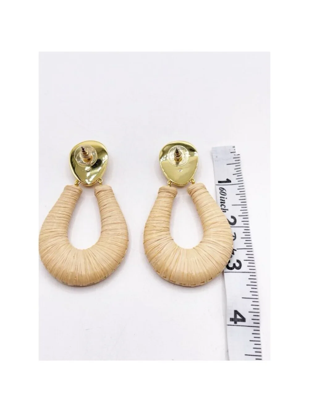 Boho Acrylic Raffia Drop Earrings Woven Straw Gold Tone Statement Beach Summer